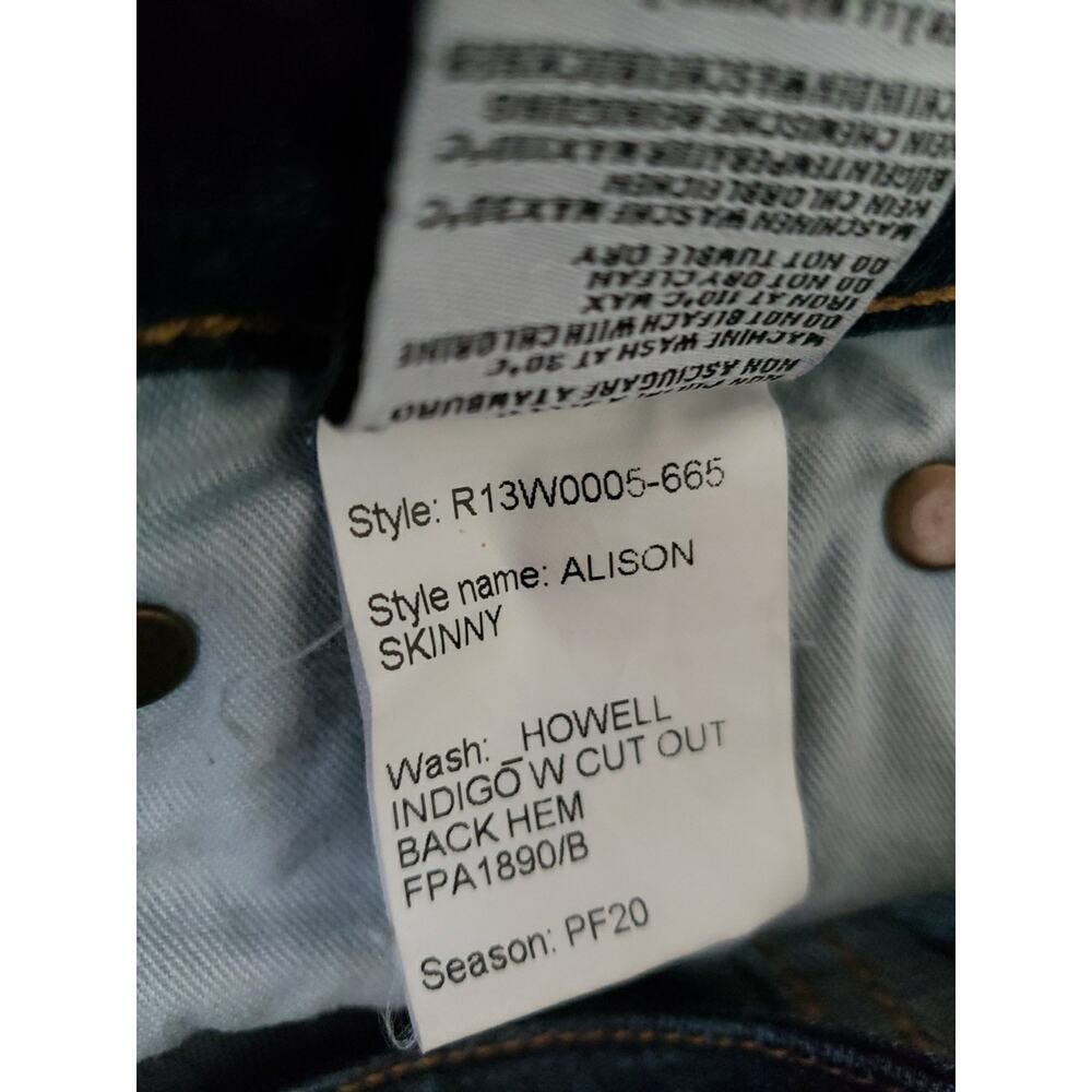R13 Jeans Sz 27 Alison Skinny Howell Indigo W Cut Out Frayed Back Hem Italy (G View 4